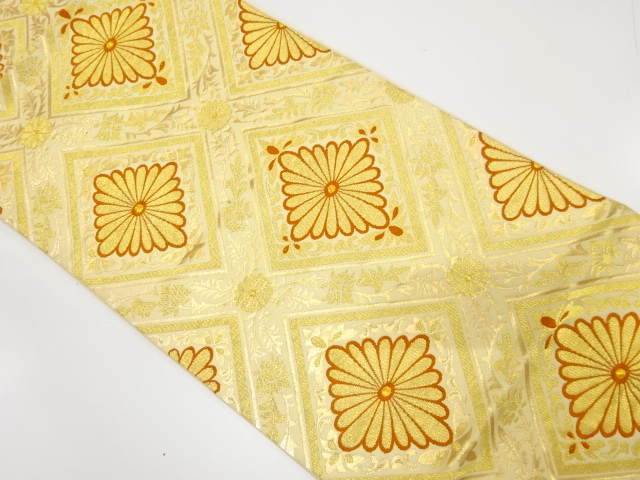 JAPANESE KIMONO / ANTIQUE FUKURO OBI / SILK / WOVEN KIKU ARABESQUE